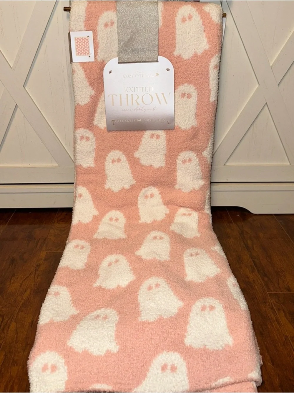 Cozy Pink Ghost Knitted Throw Blanket